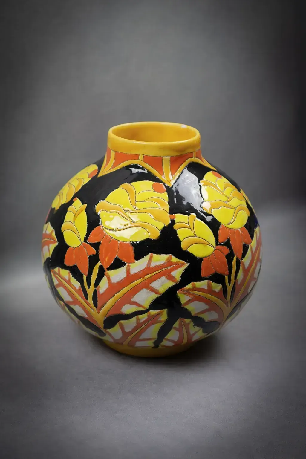 Keramis Crackle Glazed Earthenware Vase With Floral Decoration (D.2072) photo vintage