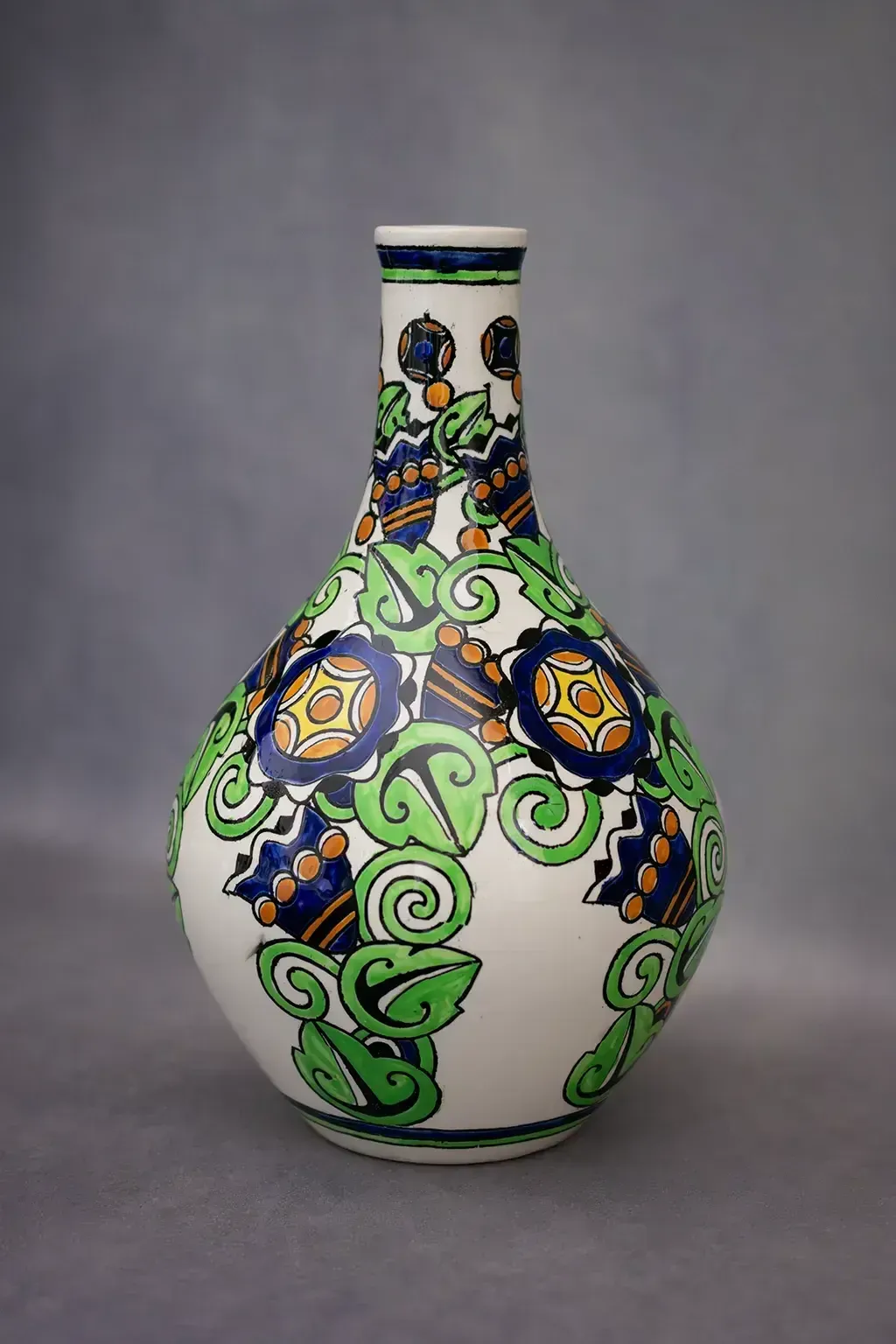 Vase Boch Frères à décor de feuillages stylisés (D.1076) photo vintage