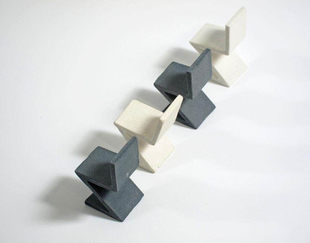Collector’s Set Of 4 Rietveld Inspired Zig Zag Miniature Porcelain Ceramic Chairs photo vintage