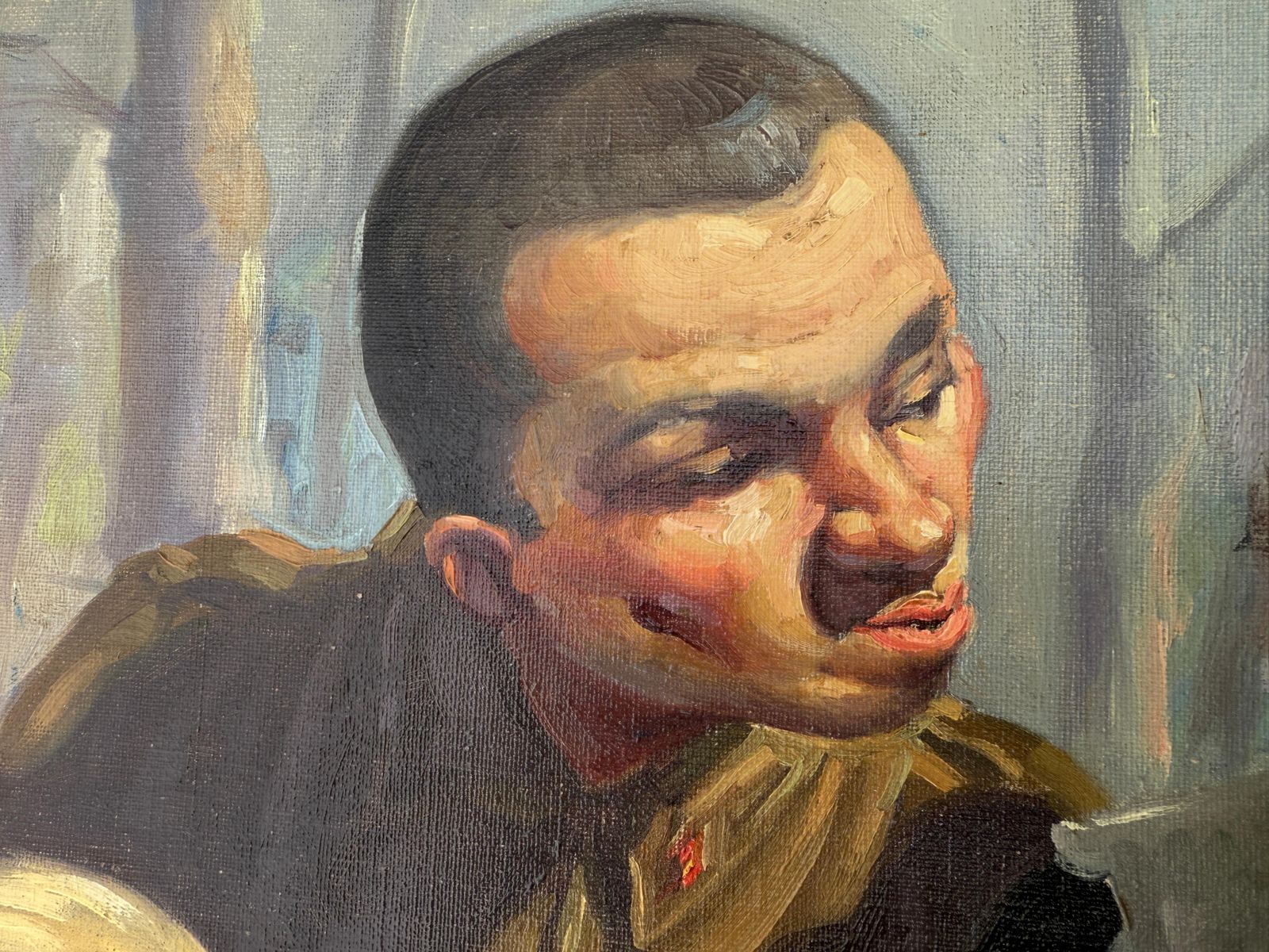 Ricard Opisso Sala Soldiers Flirting In The Park Oil On Canvas Painting Spanish Modernism C.1940 photo vinterior