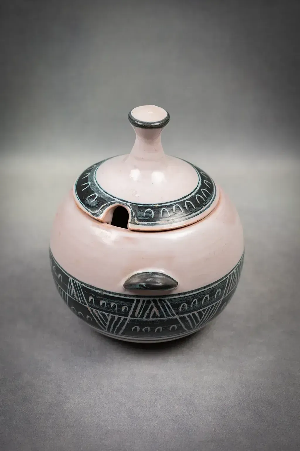 Pot à confiture avec couvercle, signé Yvon Roy - céramique mid-century photo Décoration