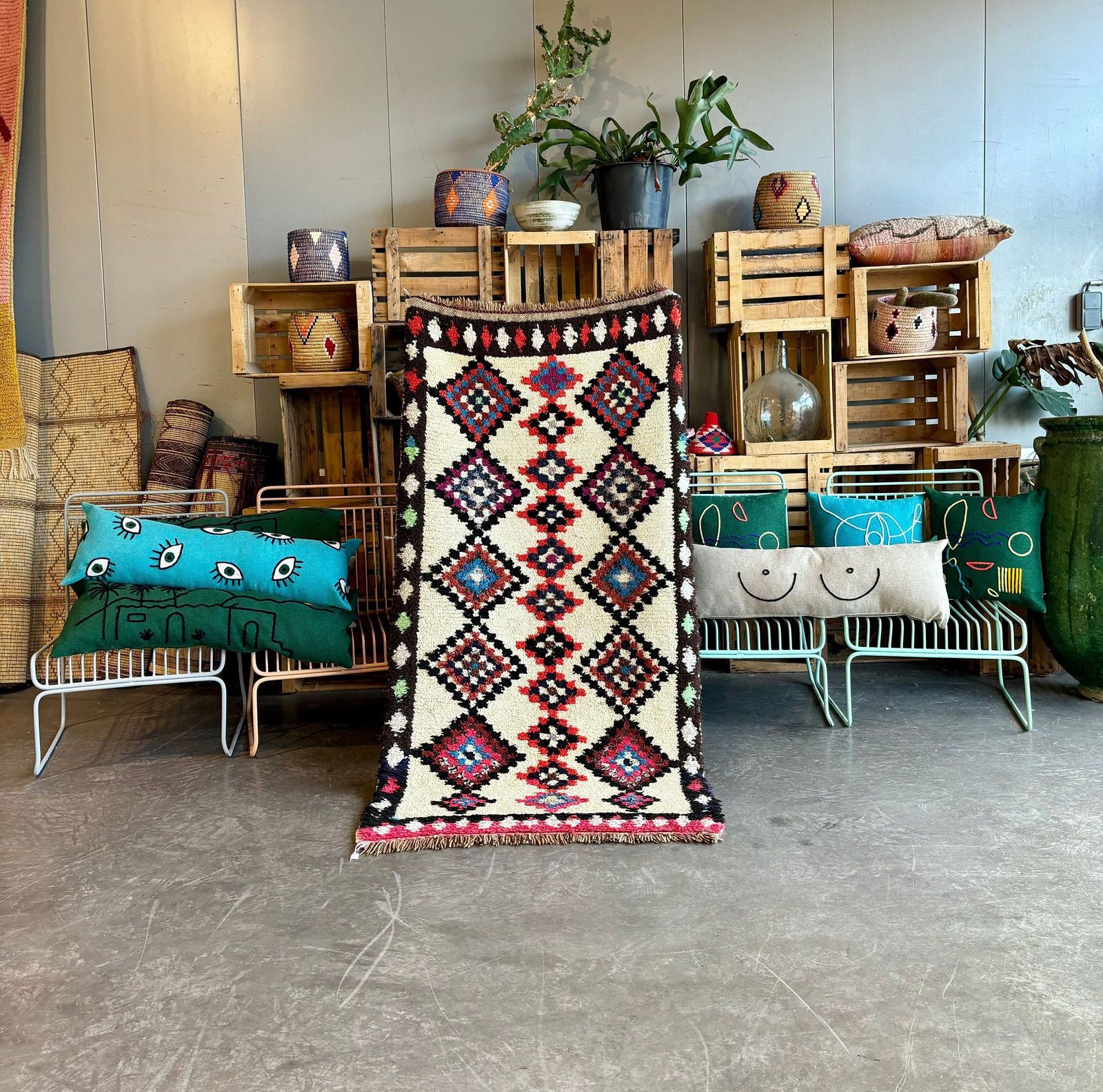Beautiful Moroccan Vintage Beni Ourain Rug 90x180 Cm, Berber Moroccan Boucherouite Carpet, Moroccan Azilal Rug