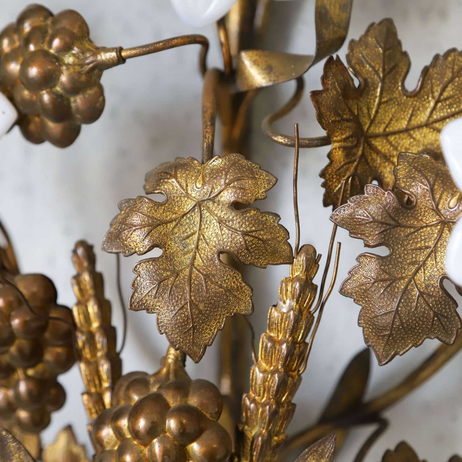 499.0 Pair Of Decorative Gilt Metal Wall Sconces With Glass Flowers — French, Mid 20th Century photo