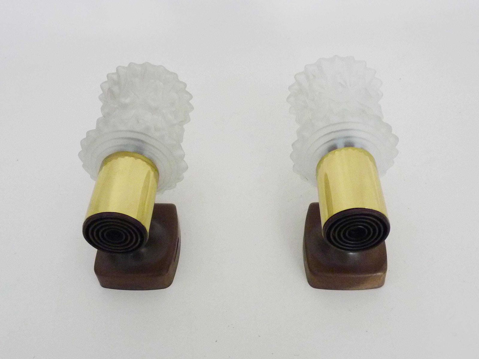 Pair Of Vintage Italian Targetti Wall Sconces In Gold Tone Metal With Glass Globes photo 190.0