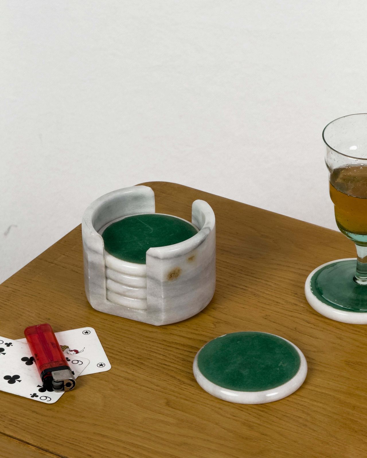 Set Of 6 Vintage Marble Coasters With Holder photo furniture