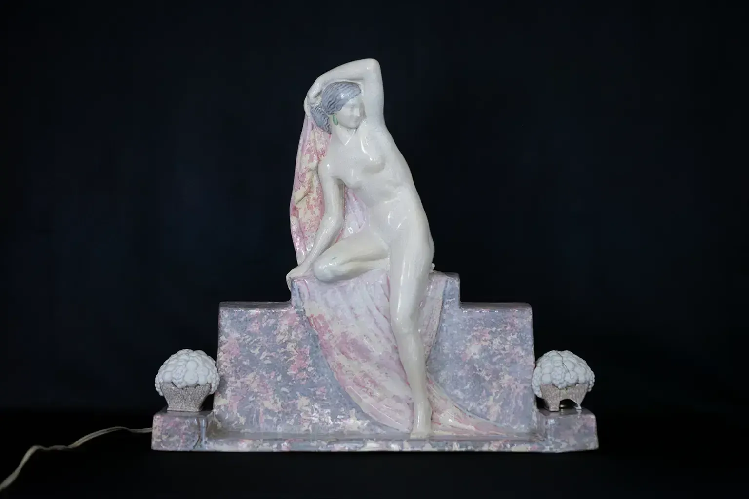 Art Deco Sculpture Lamp "Seated Draped Nude Woman" By Fanny Rozet photo furniture