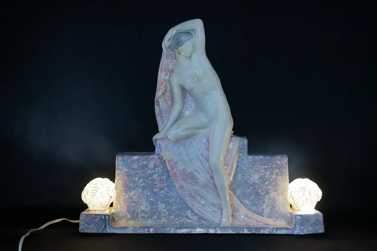Art Deco Sculpture Lamp "Seated Draped Nude Woman" By Fanny Rozet photo for sale