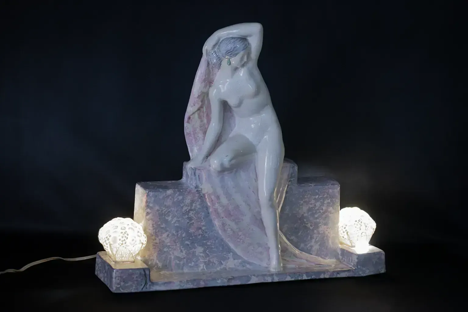 Art Deco Sculpture Lamp "Seated Draped Nude Woman" By Fanny Rozet photo Lighting