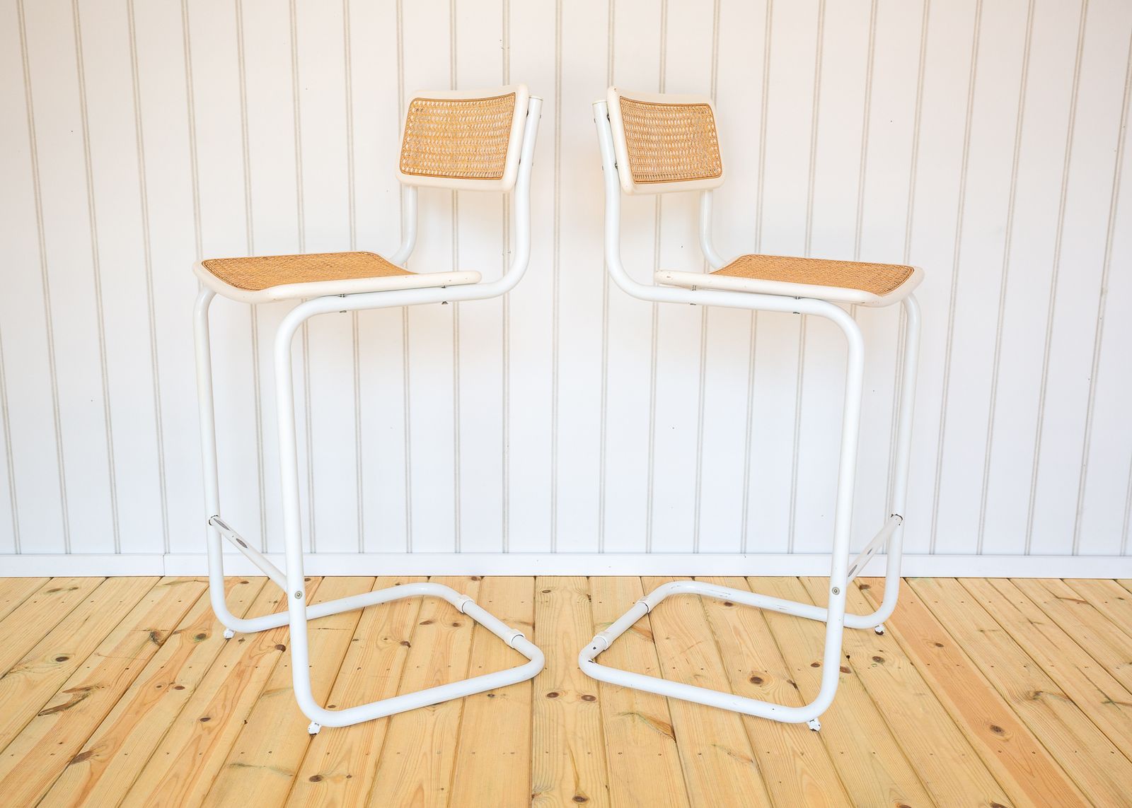 2 White Cesca Barstools Marcel Breuer B64 S64 Bauhaus Rattan Bar Chair Mcm 1970s Pair Bar Stools Bar Chairs Mid Century photo Furniture