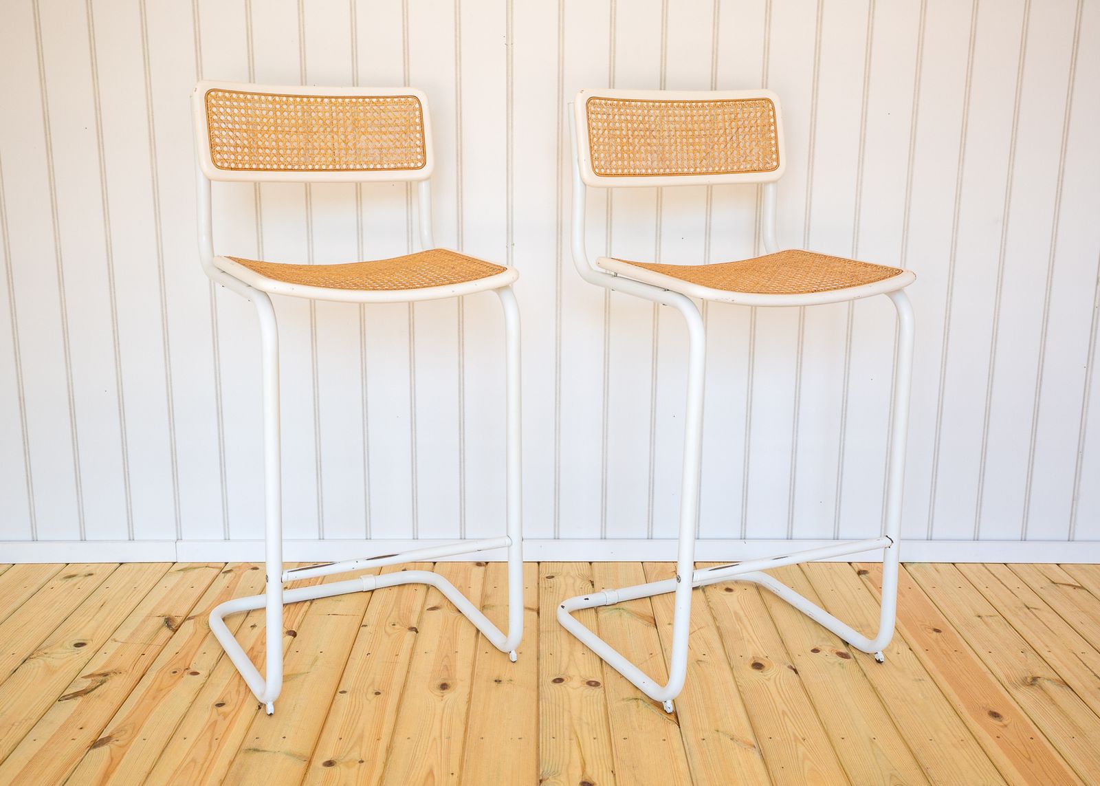 Furniture 2 White Cesca Barstools Marcel Breuer B64 S64 Bauhaus Rattan Bar Chair Mcm 1970s Pair Bar Stools Bar Chairs Mid Century photo