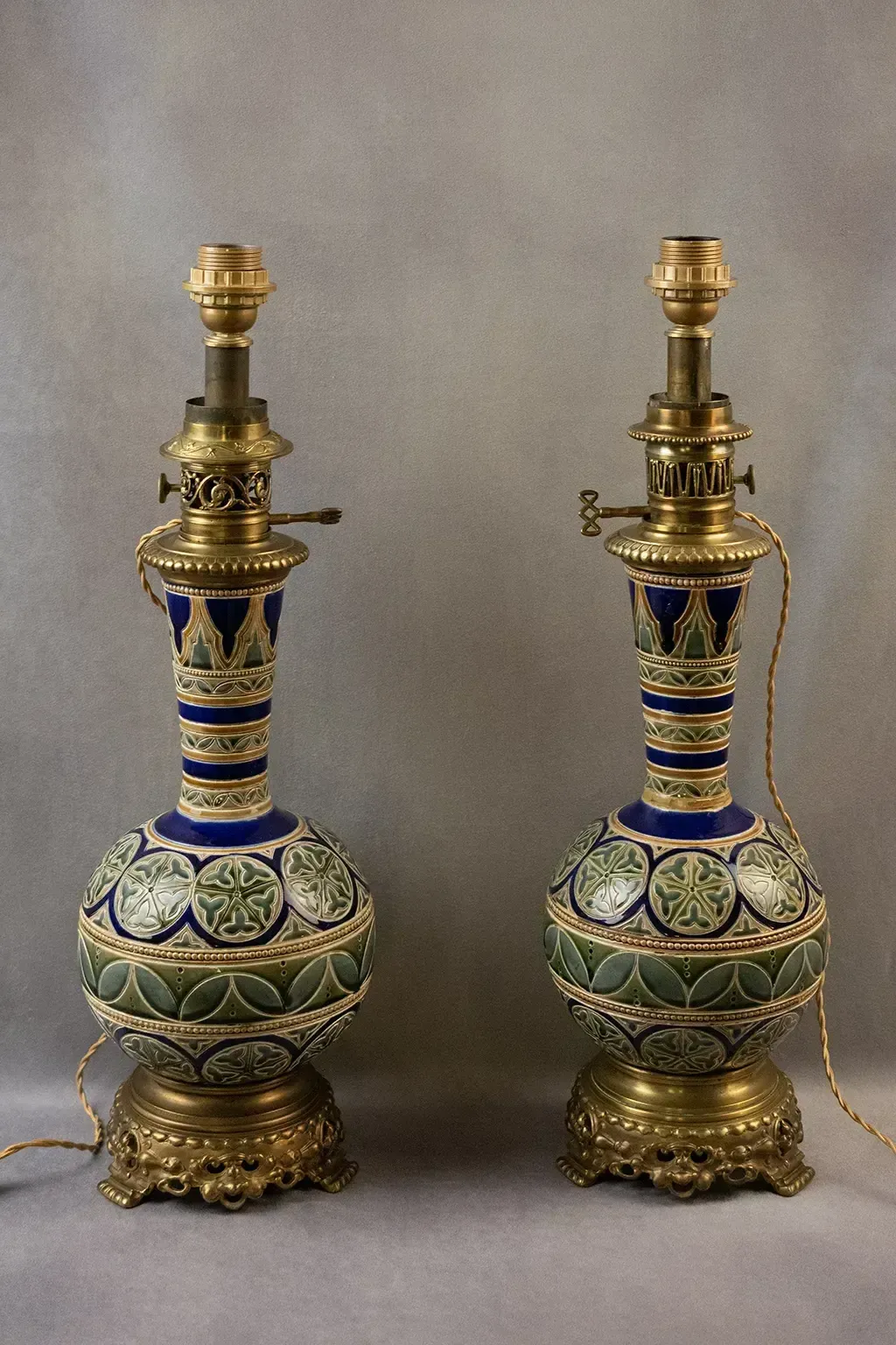 Pair Of Longwy Vases Mounted As Lamps, Late 19th Century