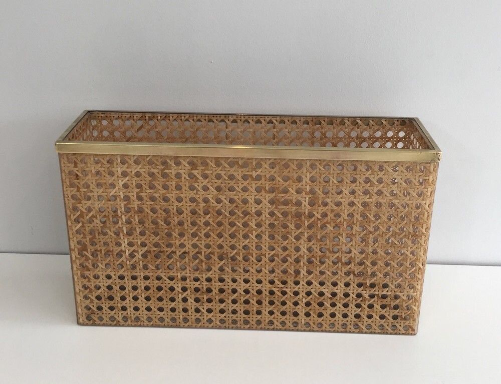 In The Style Of Christian Dior And Gabriella Crespi. Lucite, Brass And Encrusted Cane Magazine Rack. French. Circa 1970 photo furniture