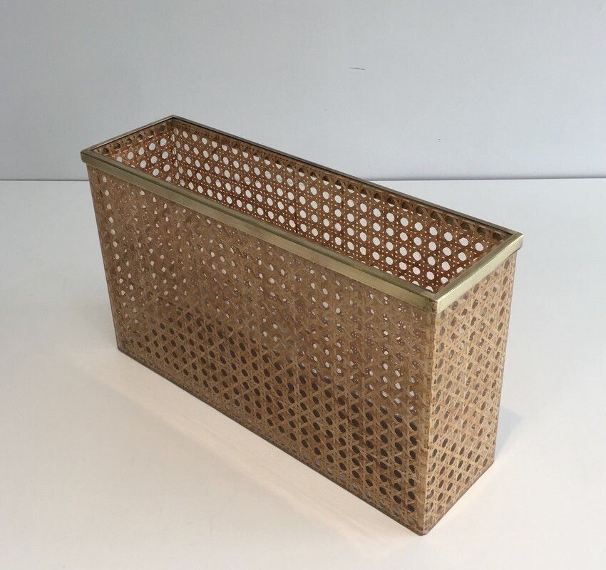 In The Style Of Christian Dior And Gabriella Crespi. Lucite, Brass And Encrusted Cane Magazine Rack. French. Circa 1970 photo Furniture