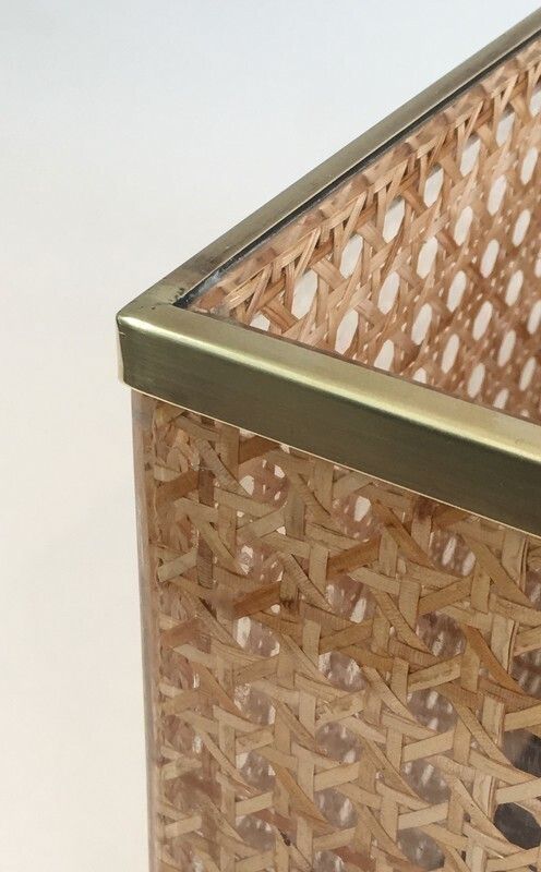 In The Style Of Christian Dior And Gabriella Crespi. Lucite, Brass And Encrusted Cane Magazine Rack. French. Circa 1970 photo vinterior