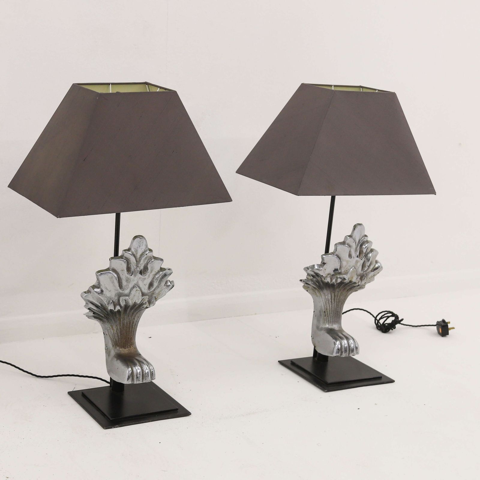 Pair Of Lamps   Formed From A Pair Of Art Deco Bath Feet In Their Original Nickel Finish photo vintage