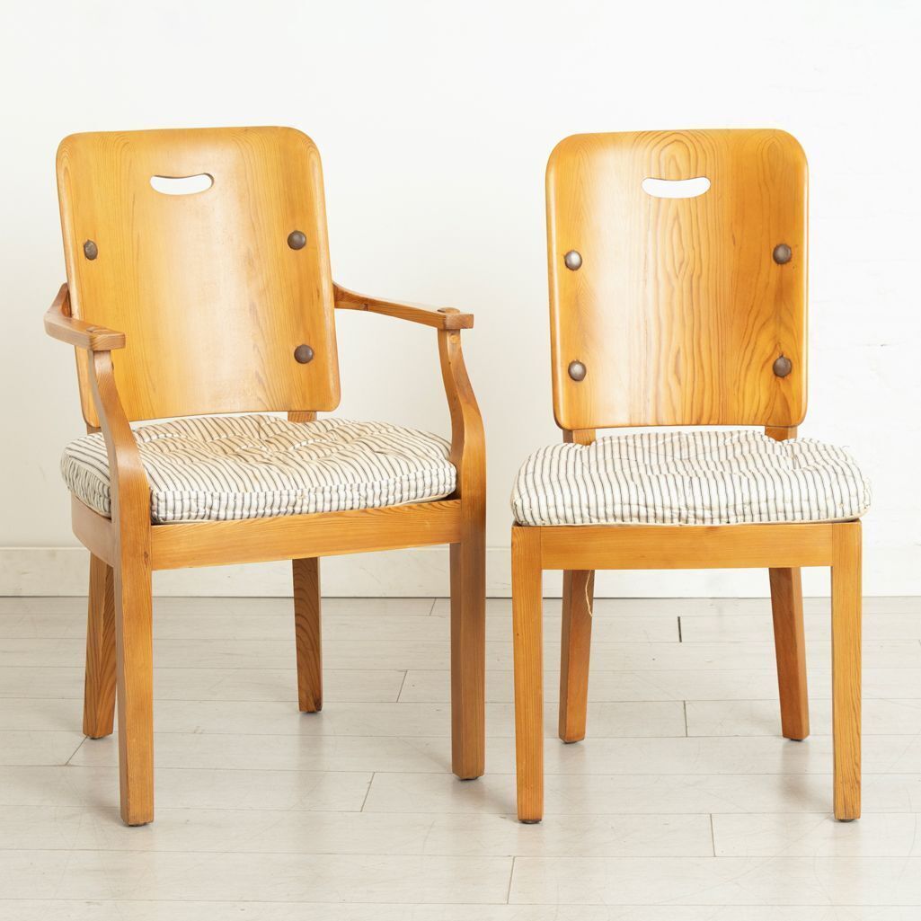 Set Of 8 Swedish Pine Sportstuga Mobler Chairs In The Manner Of Axel Hjorth, With Original Ticking Cushions & Webbing photo furniture