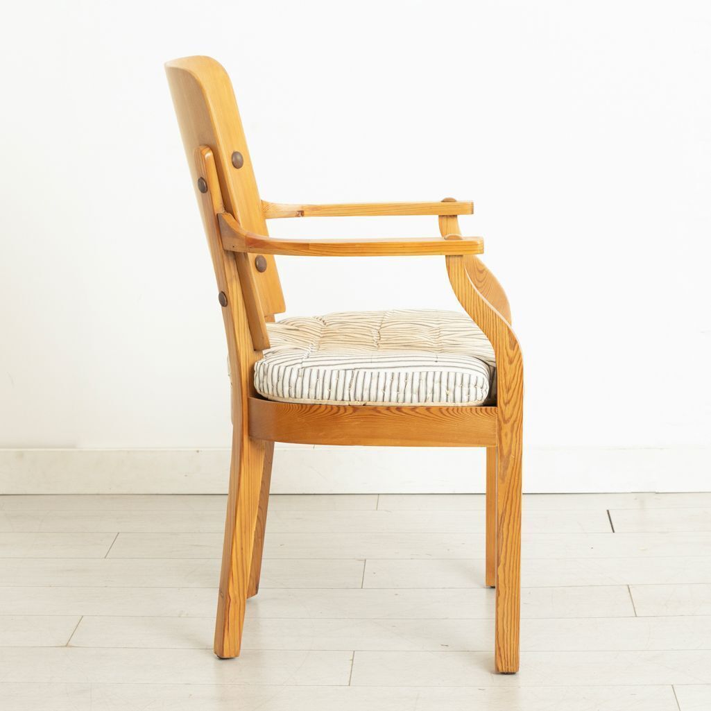 photo buy Set Of 8 Swedish Pine Sportstuga Mobler Chairs In The Manner Of Axel Hjorth, With Original Ticking Cushions & Webbing