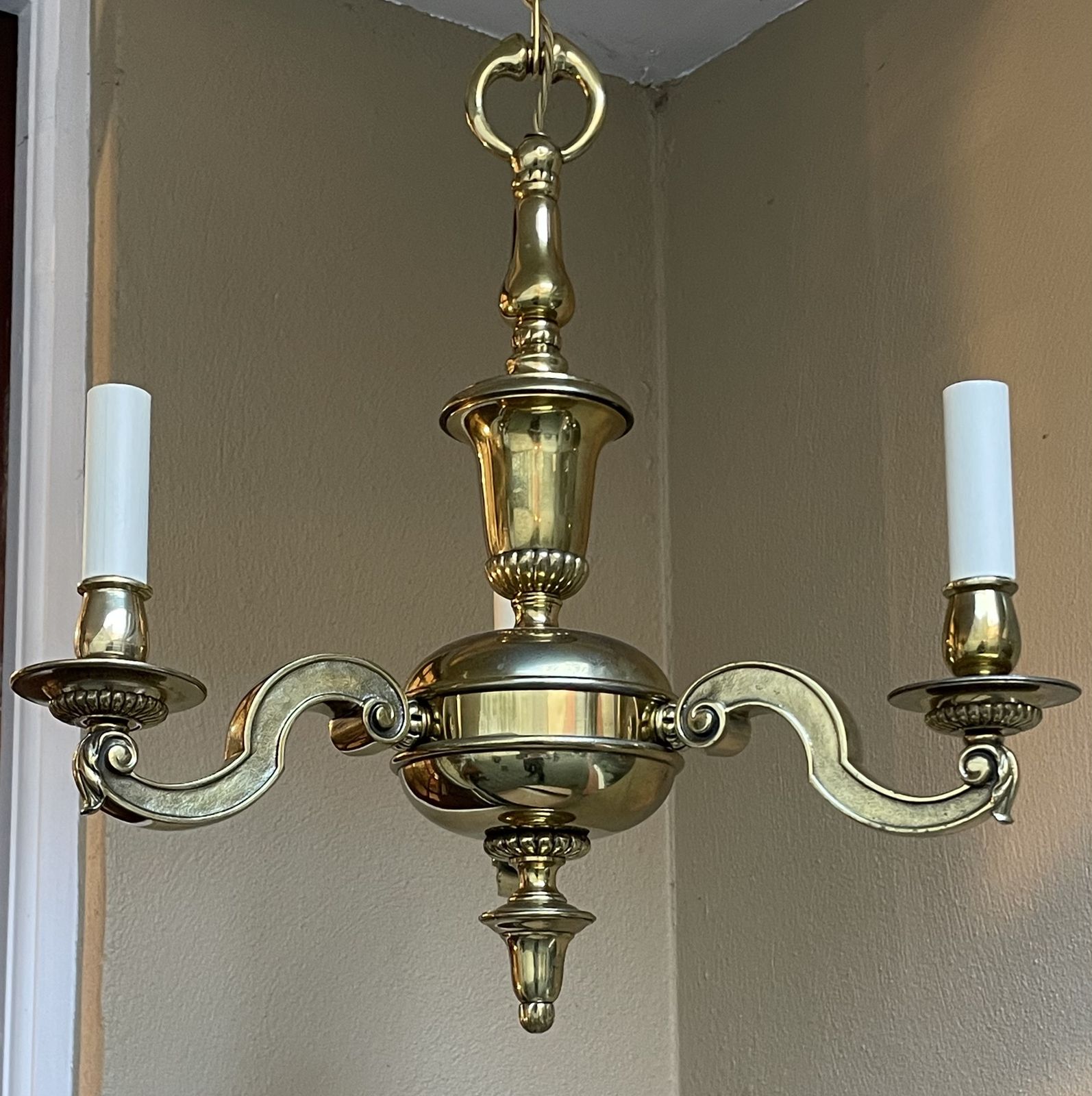 Early 20th Century Cast Brass Three Branch Chandelier photo Lighting