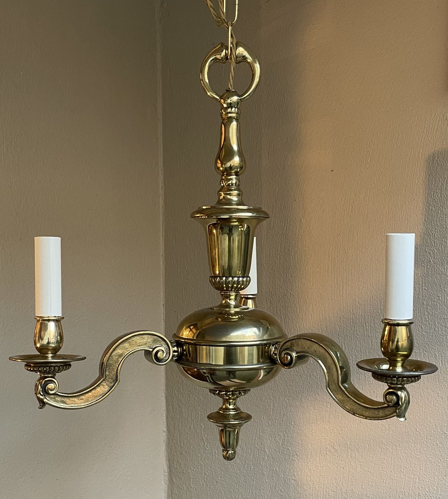 Early 20th Century Cast Brass Three Branch Chandelier