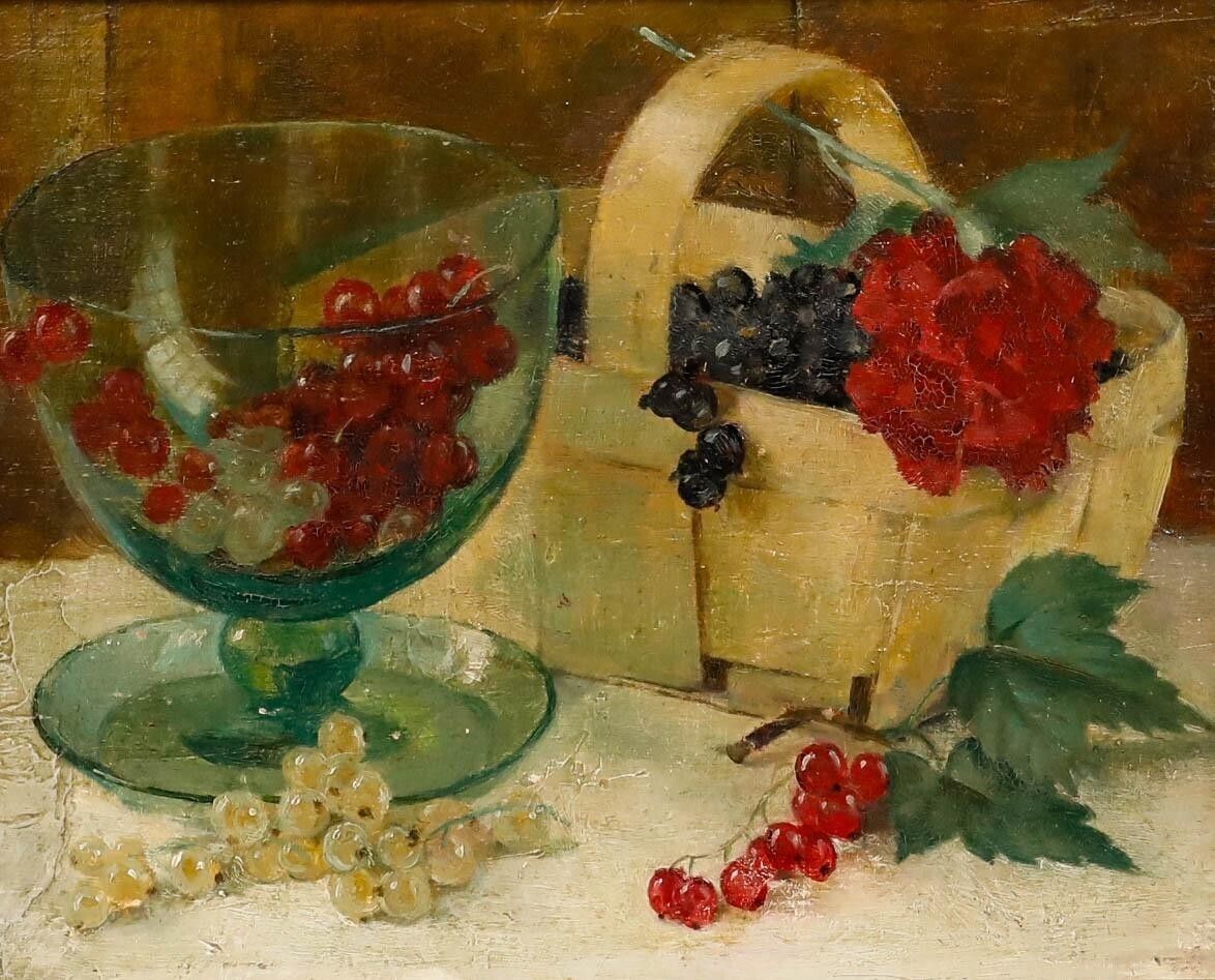 Dorothy M. Roberts   Framed Mid 20th Century Oil, Still Life With Redcurrants photo furniture