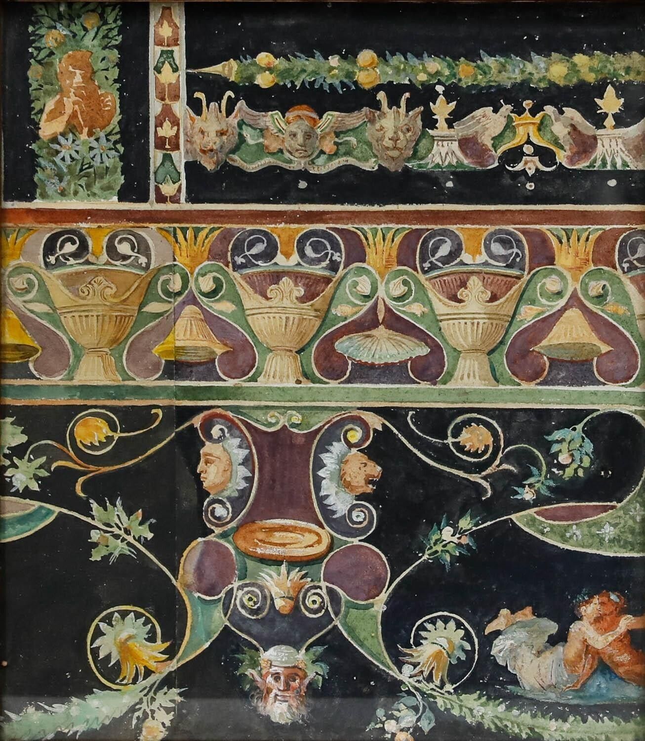 Adolf Schill (1848 1911)   Late 19th Century Watercolour, Classical Motifs photo furniture