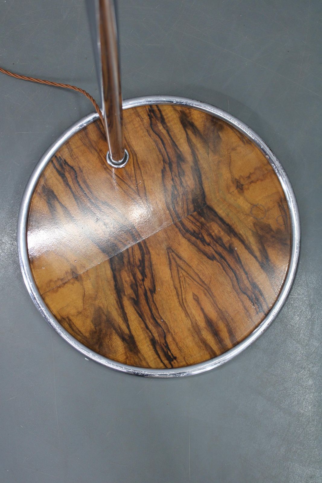 photo furniture Art Deco Chrome Floor Lamp, Milk Glass Globe, Walnut Base, 1930s Czechoslovakia