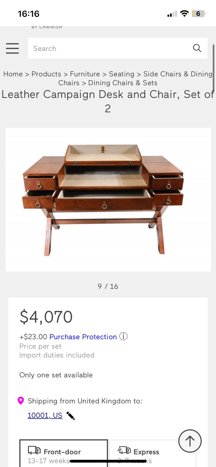 Beautiful Leather Campaign Desk photo for sale