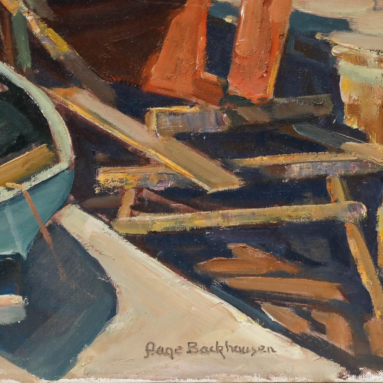 Aage Backhausen (1908 1966)   Mid 20th Century Oil, In For Repairs photo vinterior