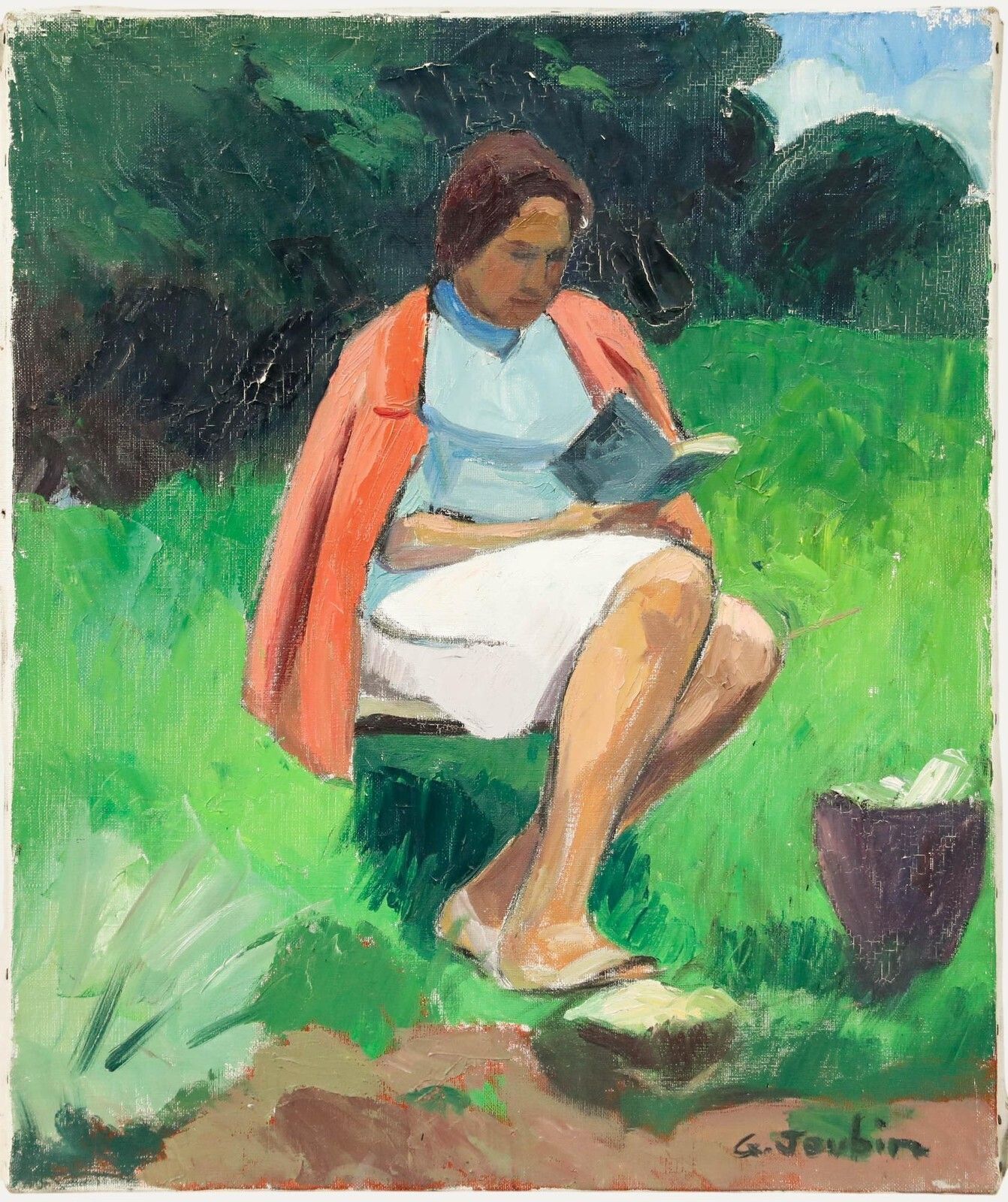 Georges Joubin (1888 1983)   1966 Oil, Reading In The Park