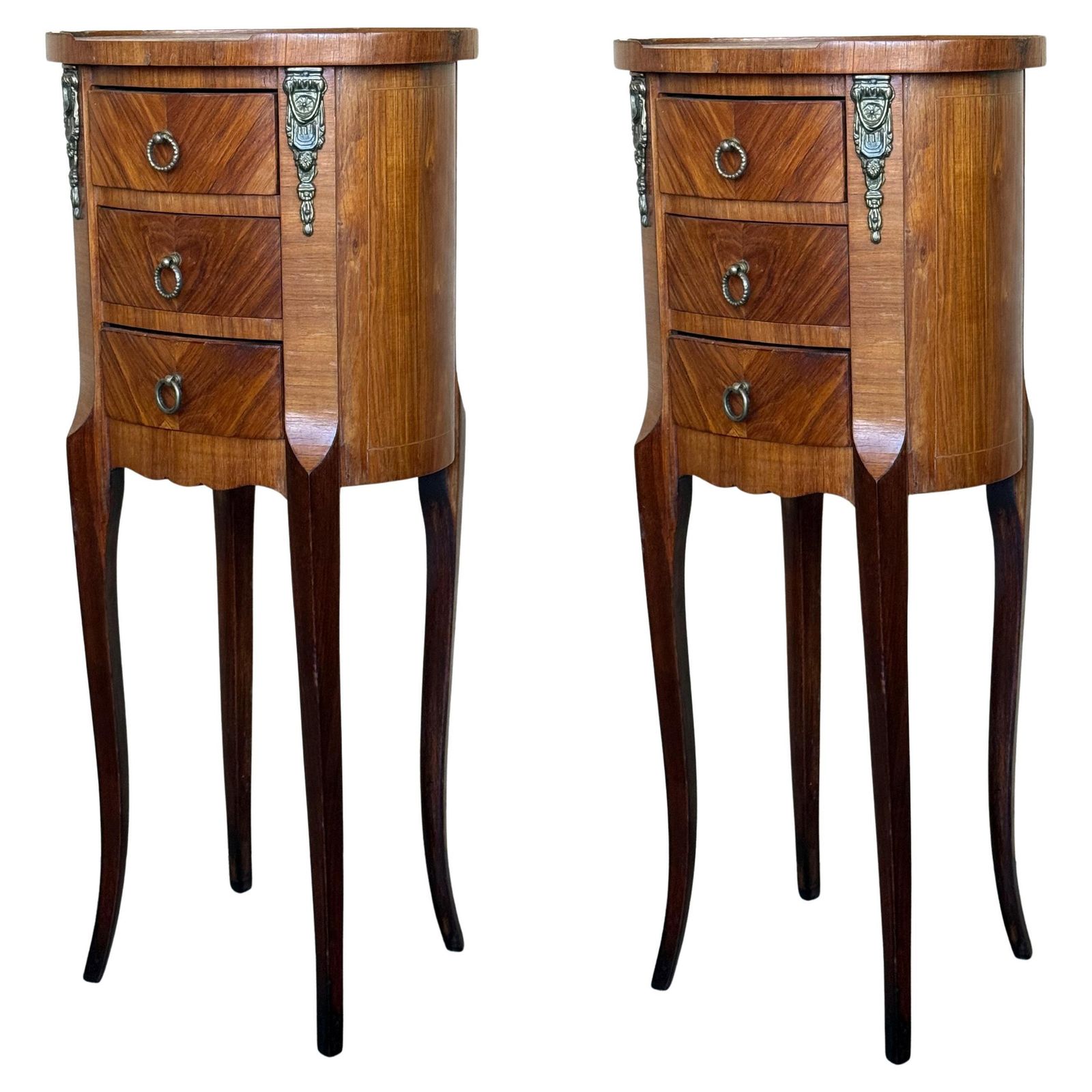 Pair Of Narrow Louis XV Style Bedside Tables With Three Drawers And Cabriole Legs photo furniture
