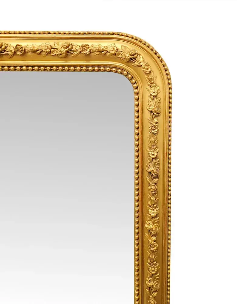 A Stunning Large Size 19th Century Giltwood Overmantel Mirror With Flower Detailing photo furniture