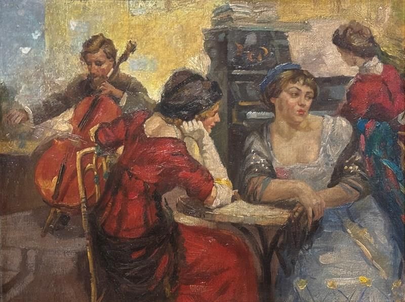 Manner Of Ulisee Caputo, Oil On Canvas Of A Belle Epoque Cafe Scene photo for sale