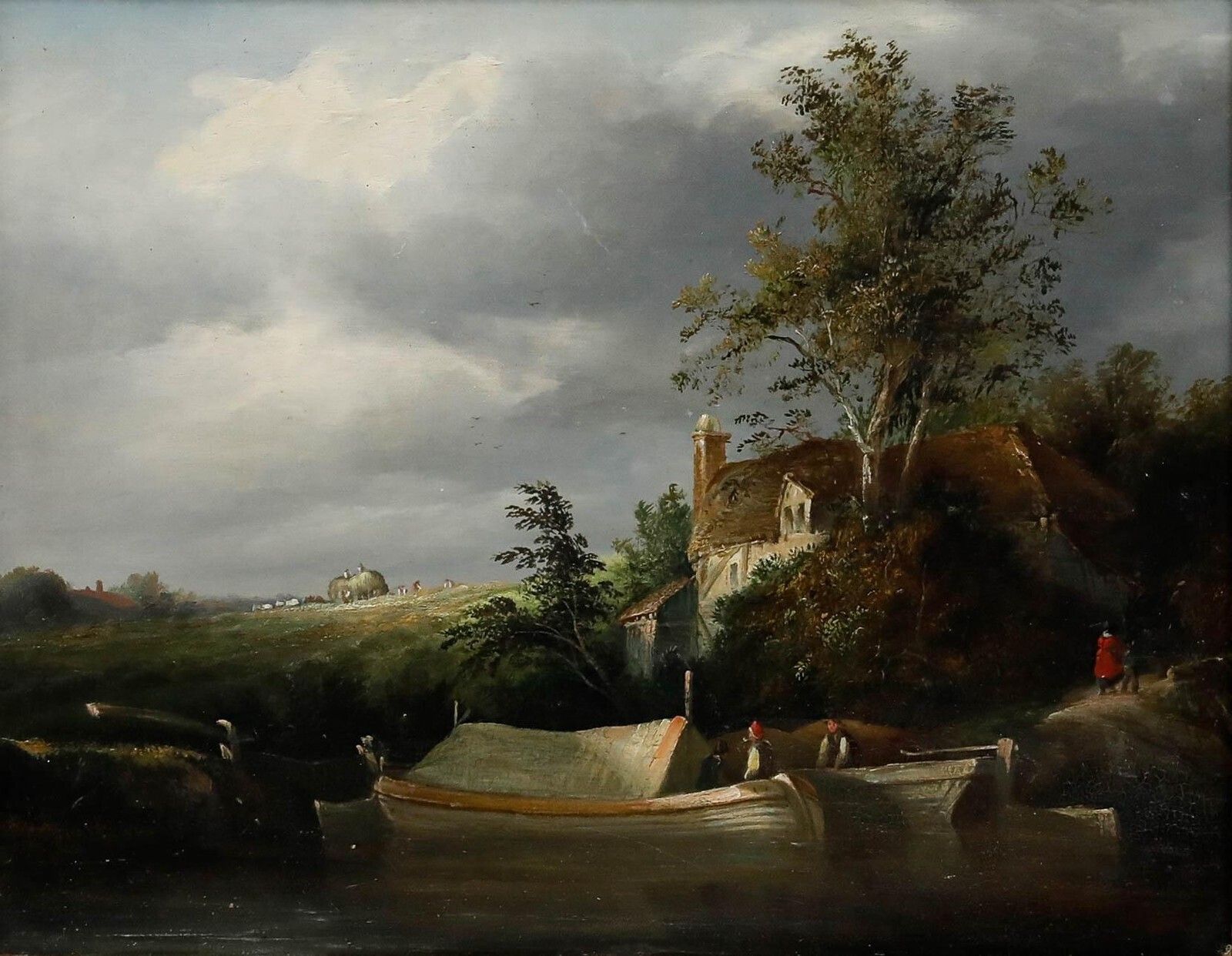 English School 19th Century Oil   Canal Scene photo furniture