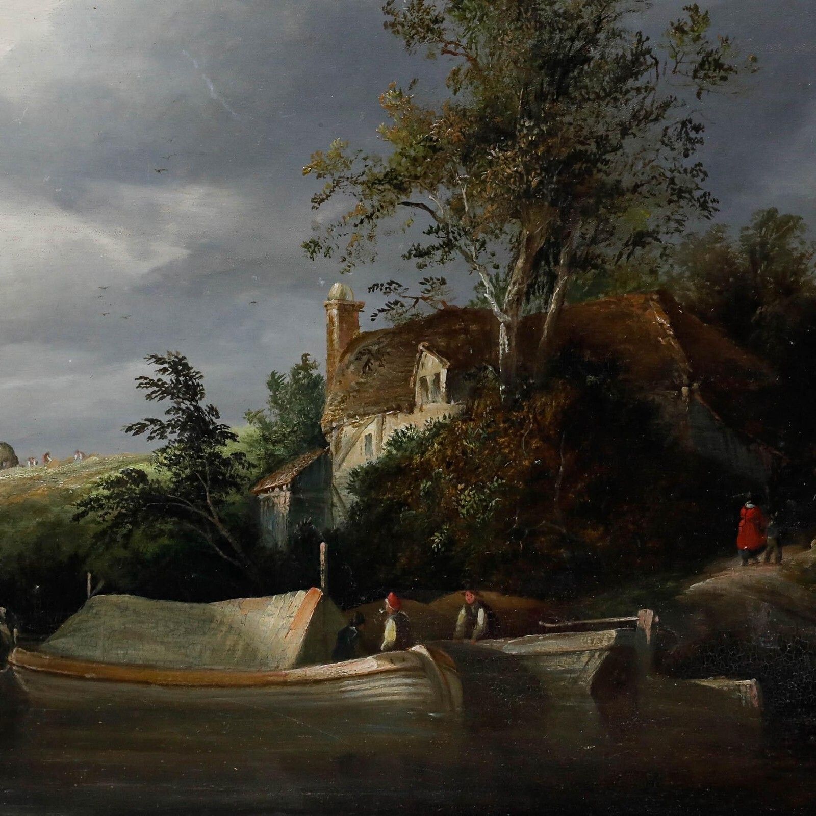 English School 19th Century Oil   Canal Scene photo Art