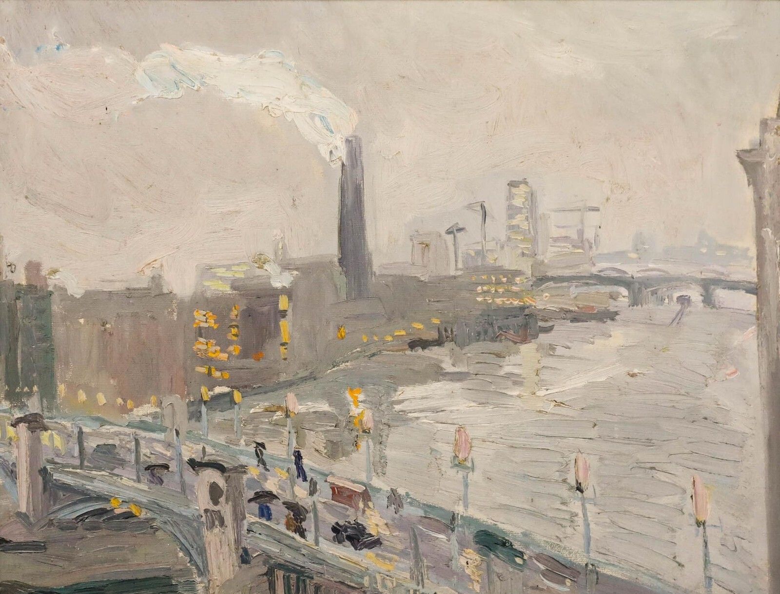 Manner Of Ken Howard   Framed 20th Century Oil, View Over The Thames photo furniture