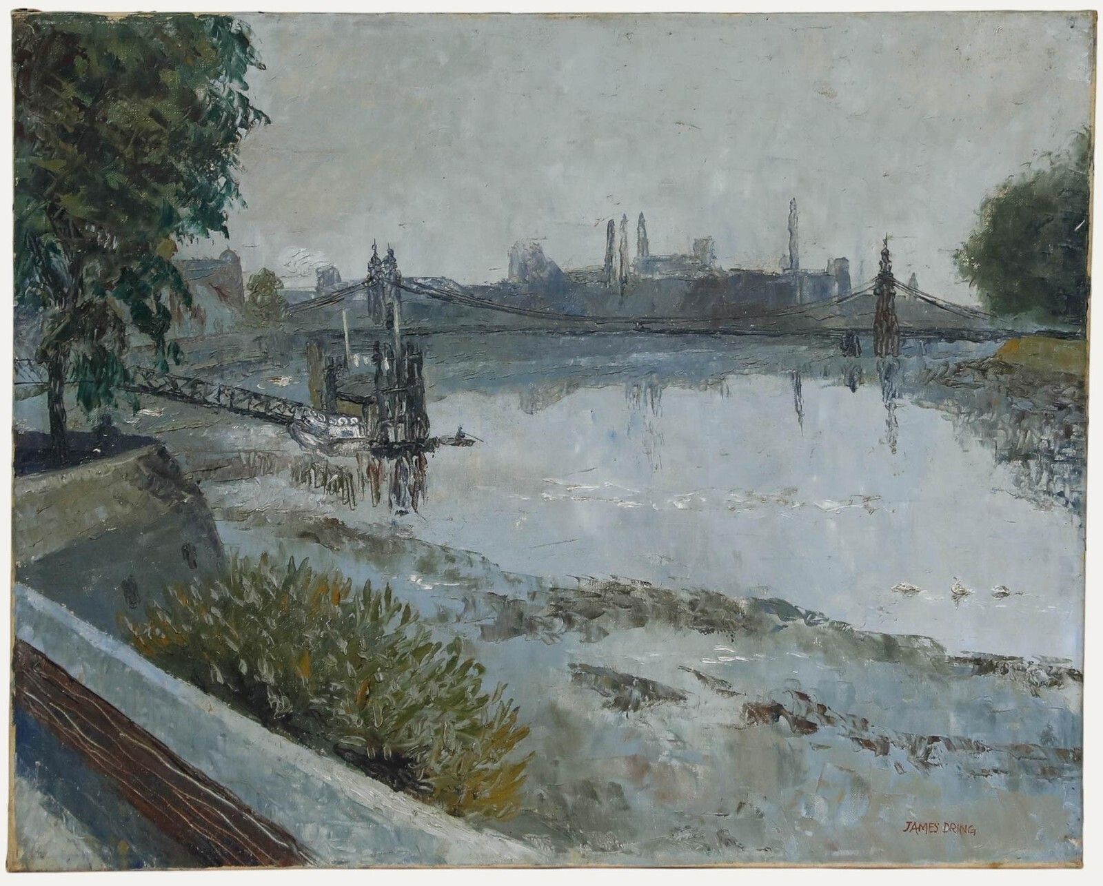 James Dring (1905 1985)   Early 20th Century Oil, Thames Scene