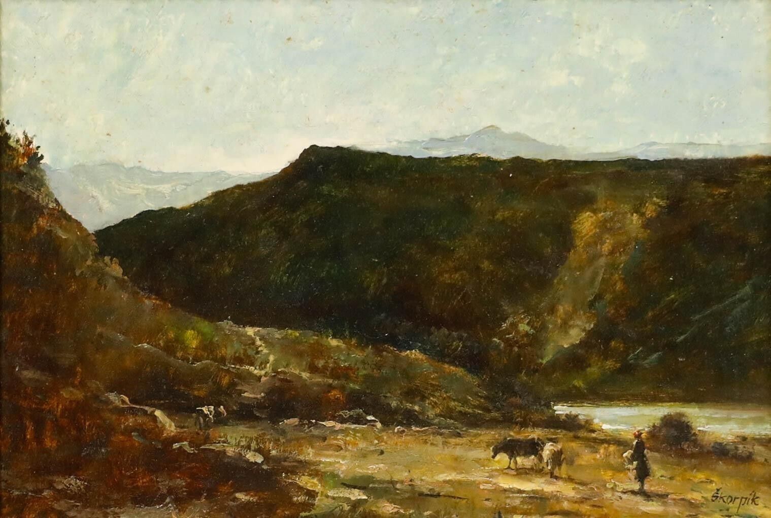 Petr Skorpik (B.1953)   Framed 20th Century Oil, Cattle In The Mountains photo furniture