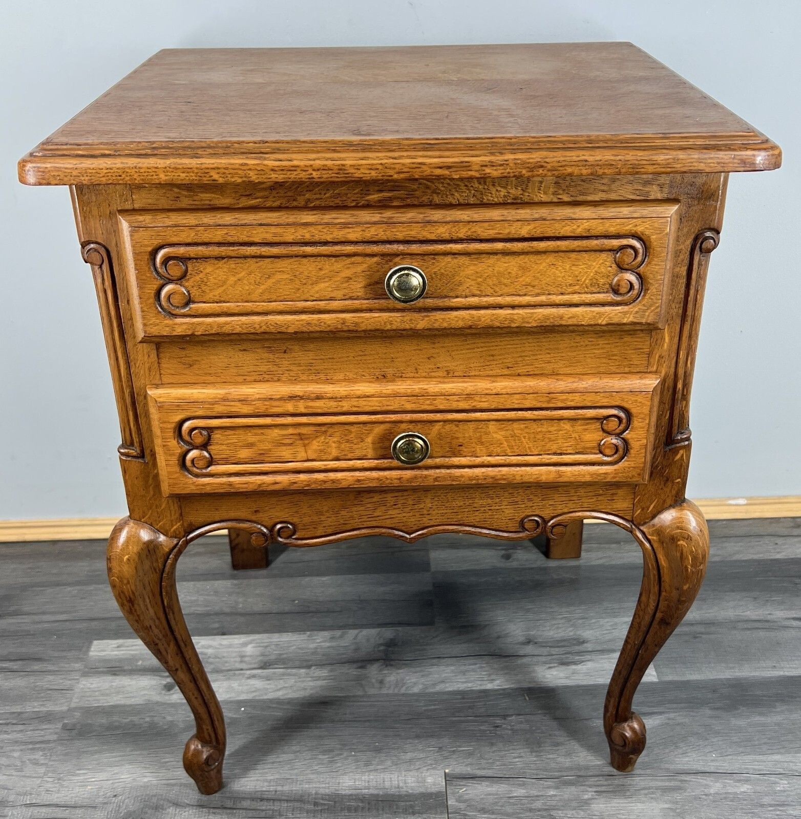 Bedside Table Vintage French Louis XVI Carved Oak Nightstand Cabinet Lot 4531