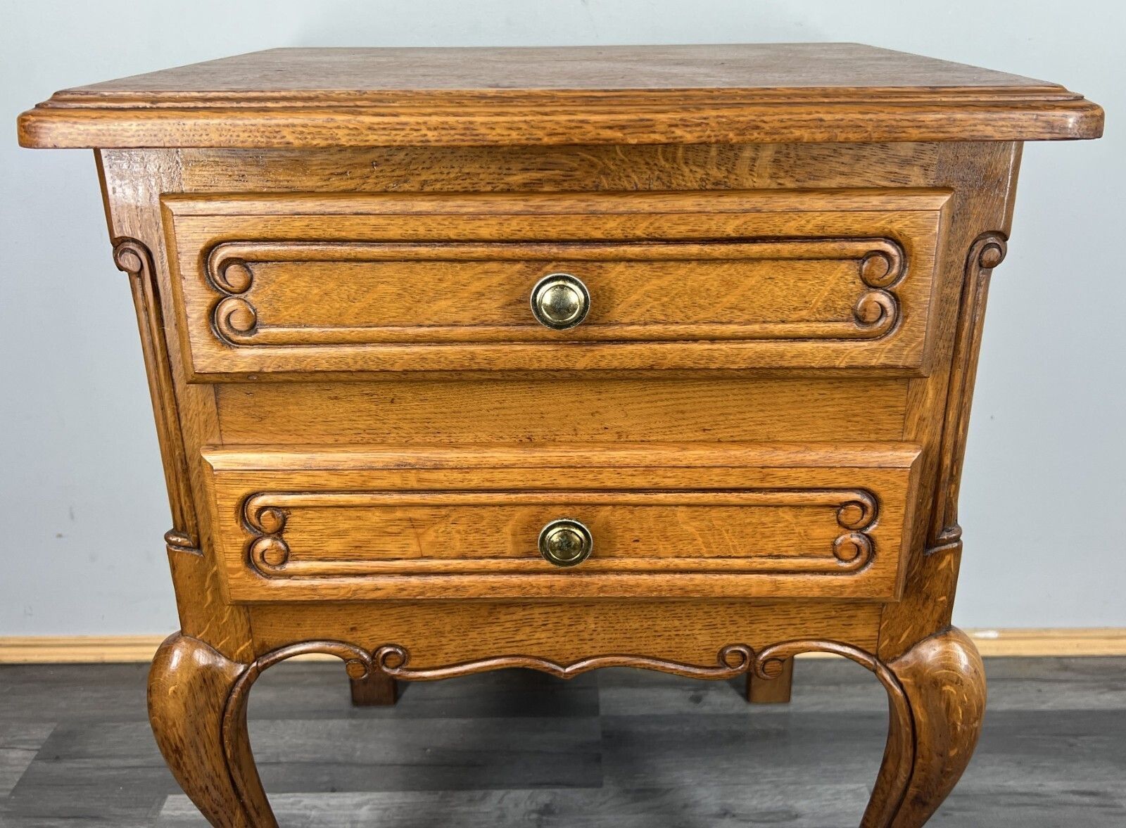 Bedside Table Vintage French Louis XVI Carved Oak Nightstand Cabinet Lot 4531 photo for sale