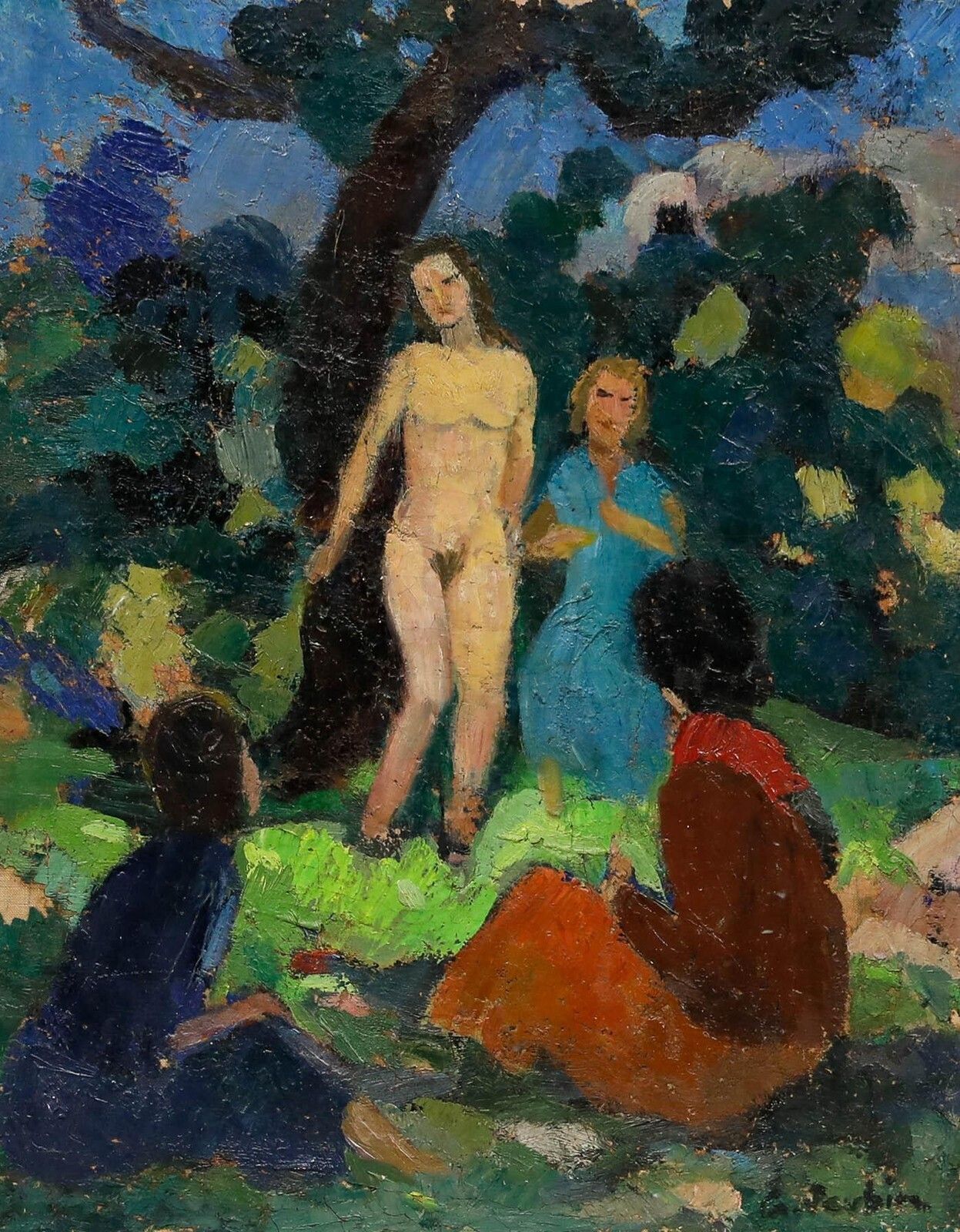 Georges Joubin (1888 1983)   Mid 20th Century Oil, Standing Nude In Garden photo furniture