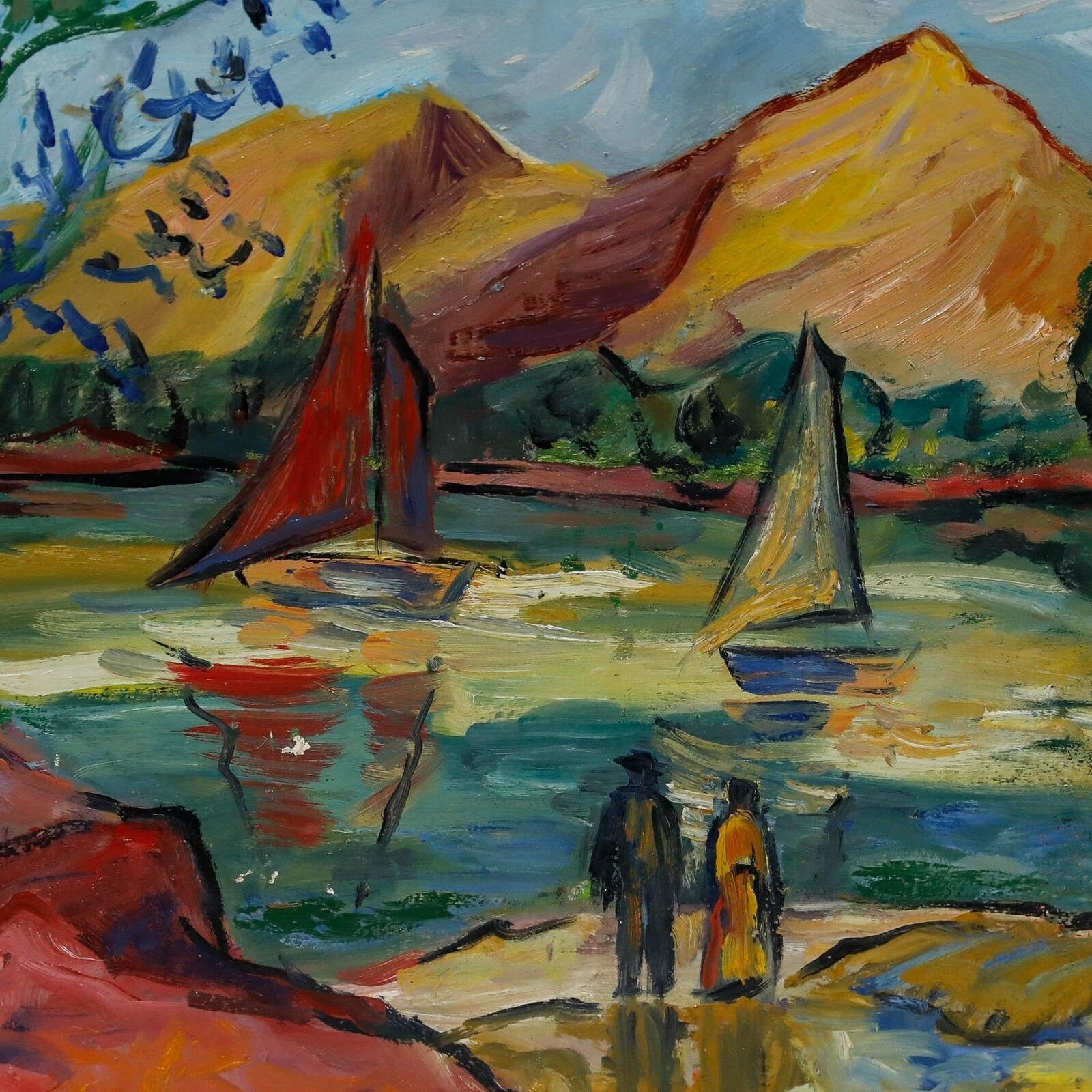 Varello   Postimpressionist 20th Century Oil, Sailing On The Lake photo Art