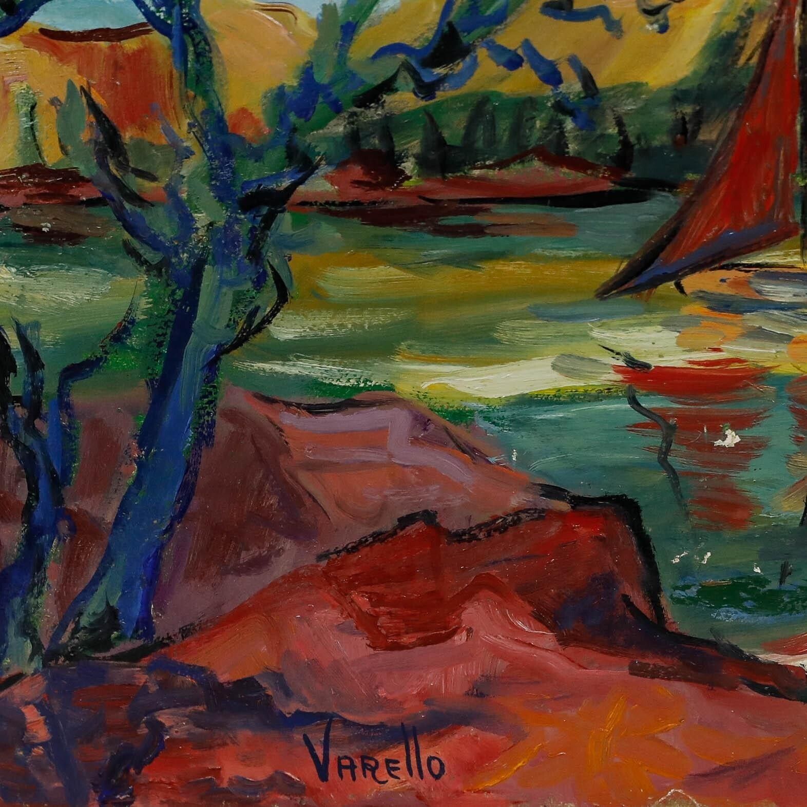 Varello   Postimpressionist 20th Century Oil, Sailing On The Lake photo vinterior