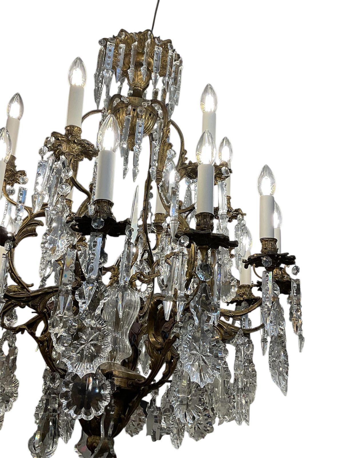 French Bronze 1890   1920 18 Lights Chandelier With Ormolu Frame And Baccarat Crystal Drops photo for sale