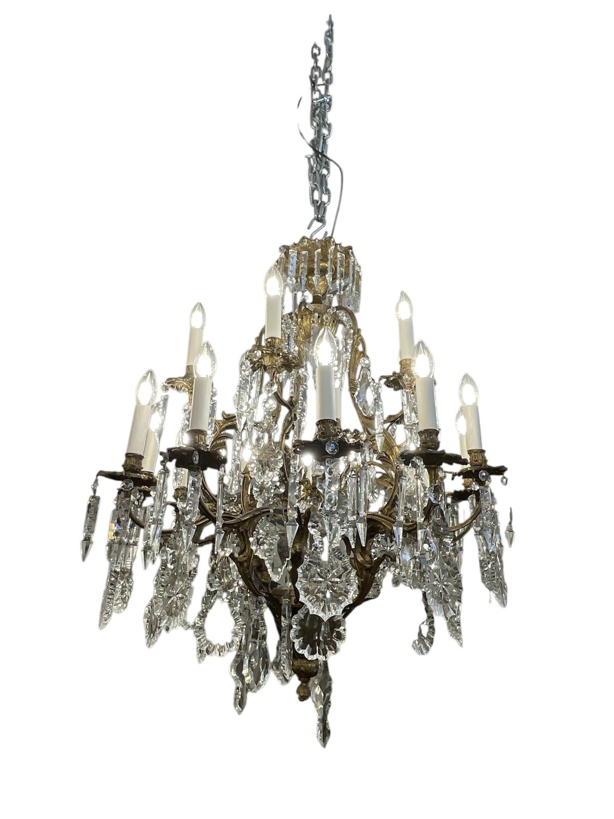 French Bronze 1890   1920 18 Lights Chandelier With Ormolu Frame And Baccarat Crystal Drops photo Lighting