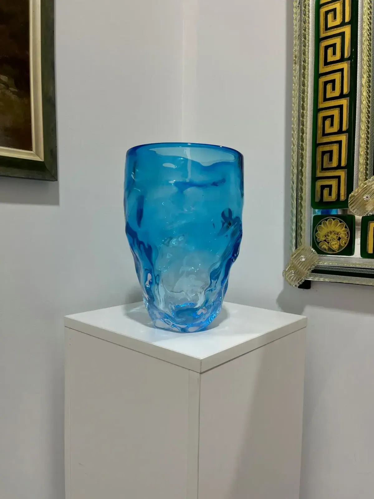 Aquamarine Murano Glass Centerpiece Vase photo furniture