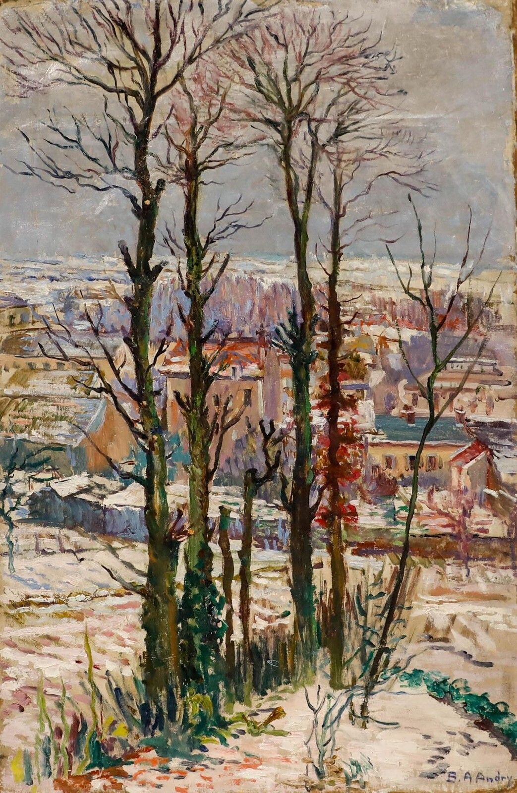 B.A. Andry   Mid 20th Century Oil, City From The Hill photo furniture