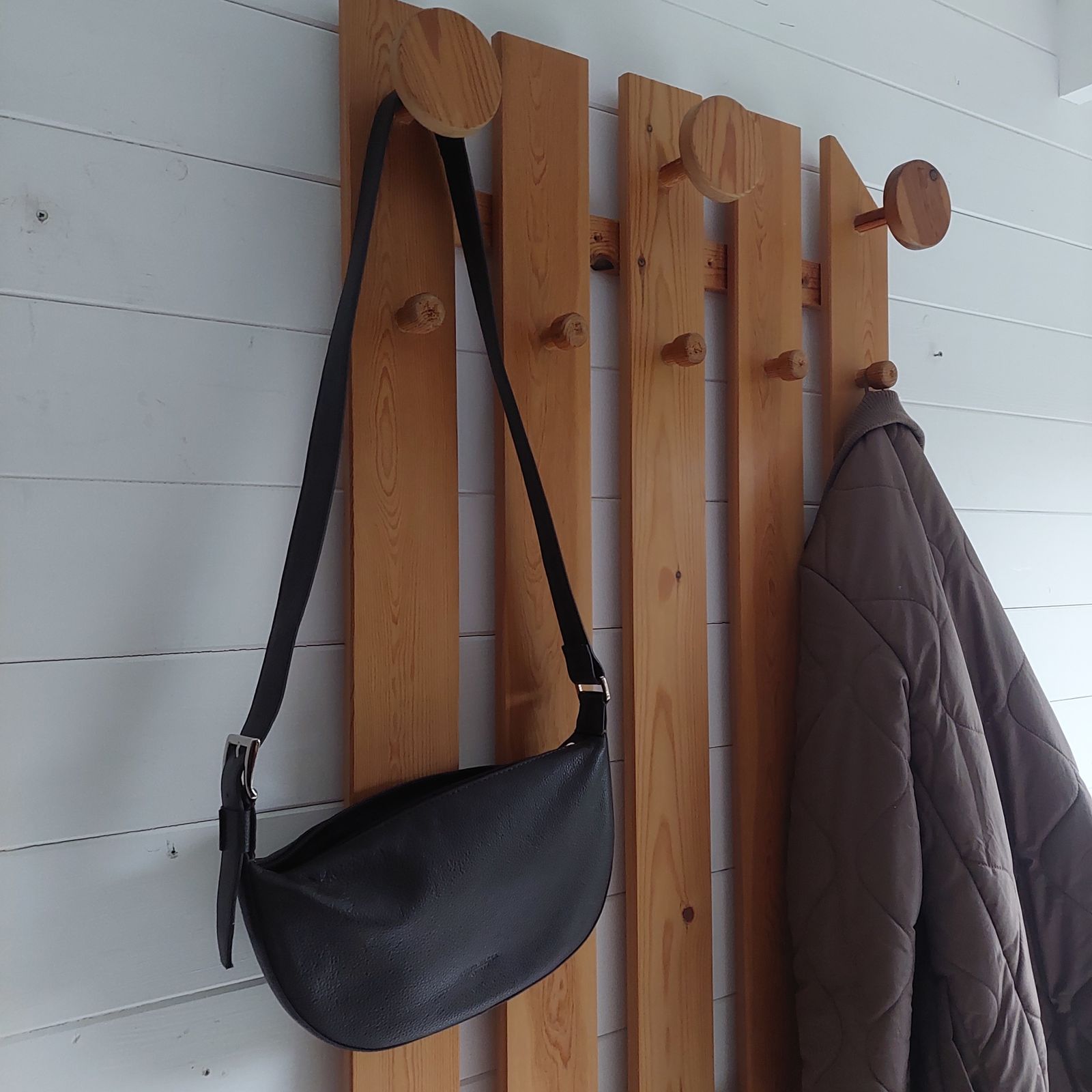 Mid Century Scandinavian Pine Coat Rack Slatted Wall Panel Tilja,  Karin Mobring Ikea, 1970s photo vintage