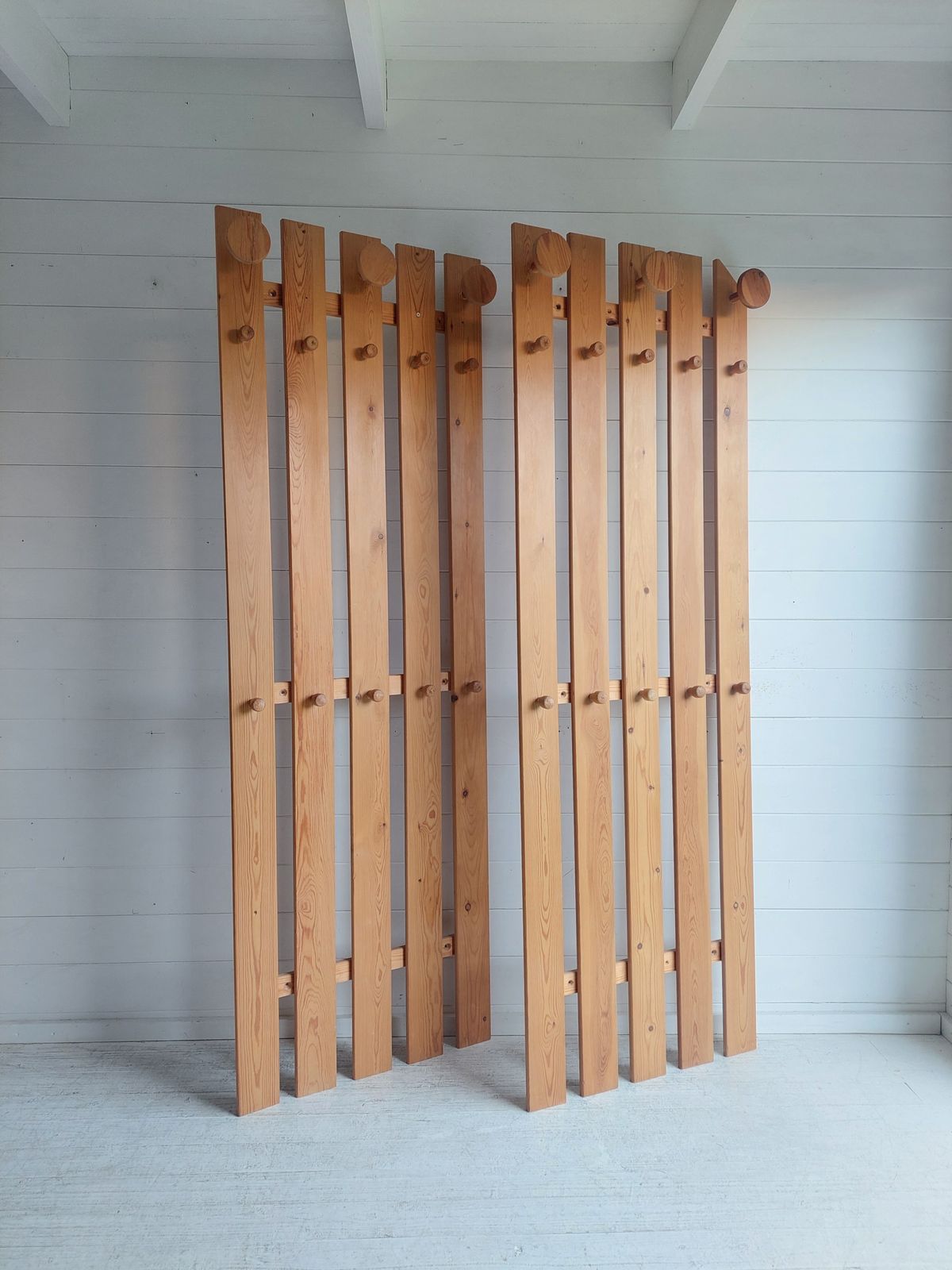 Mid Century Scandinavian Pine Coat Rack Slatted Wall Panel Tilja,  Karin Mobring Ikea, 1970s photo for sale