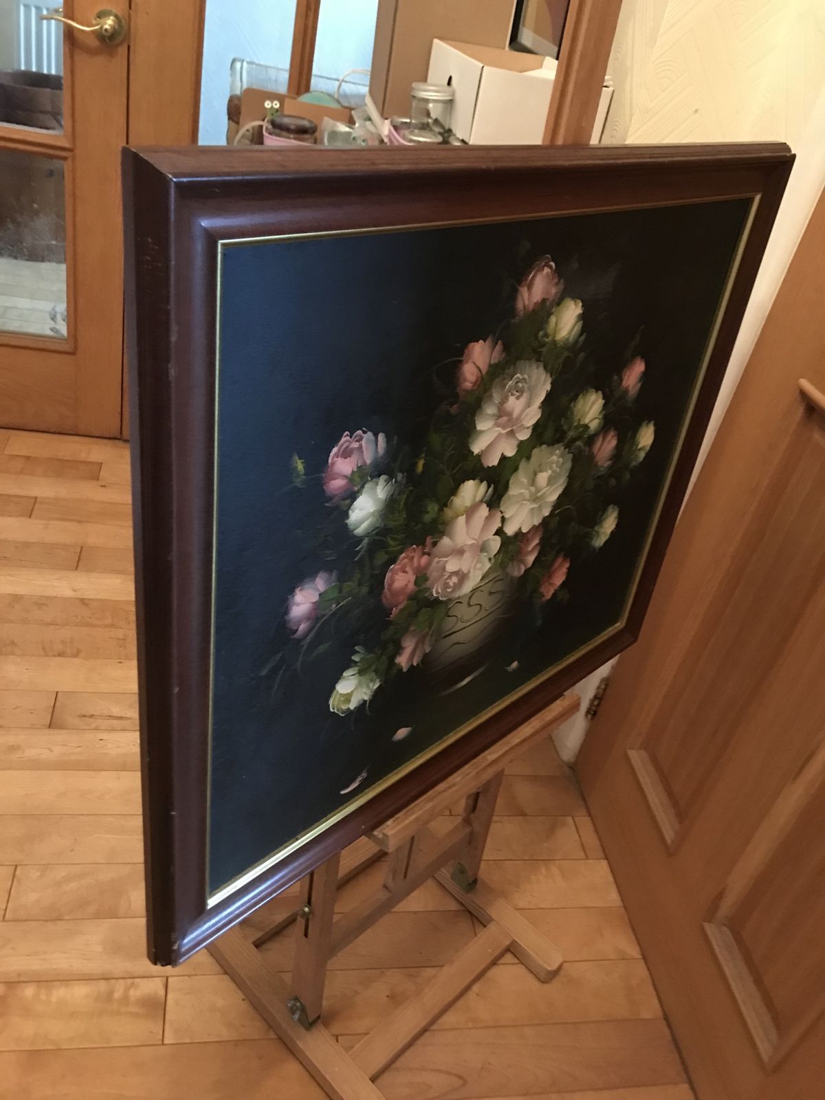 photo for sale Vintage Framed Oil On Canvas Colourful Still Life Bowl Flowers