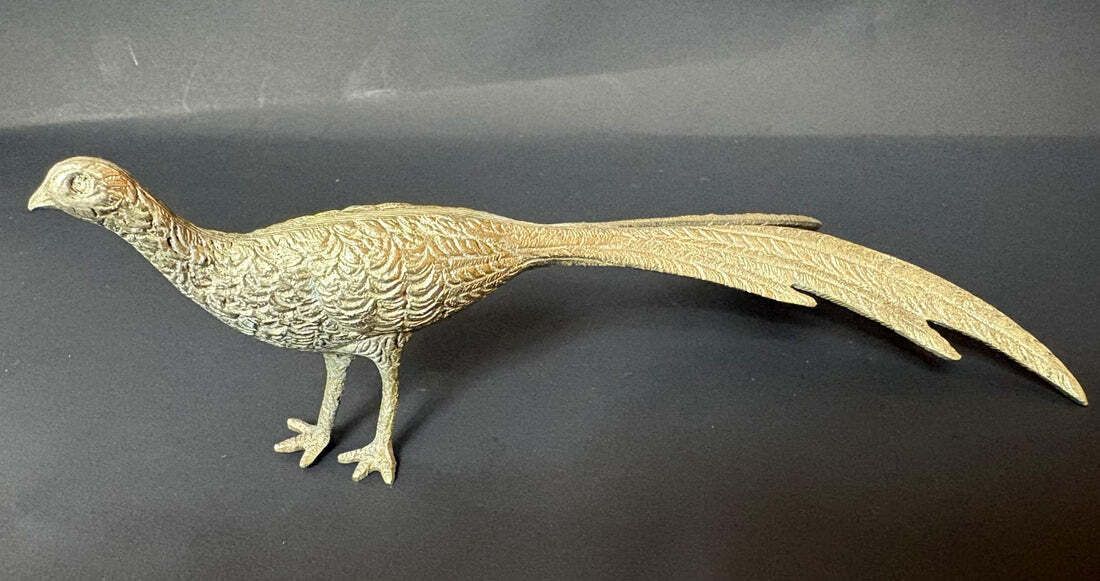 Pair Of Silver‑Plated Pheasant Ornaments, C.1950s–70s, 20 Cm photo Art